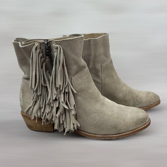 Zadig And Voltaire Tan Beige Pearce Fringe Suede Boots Women's Size 7 - Picture 1 of 15